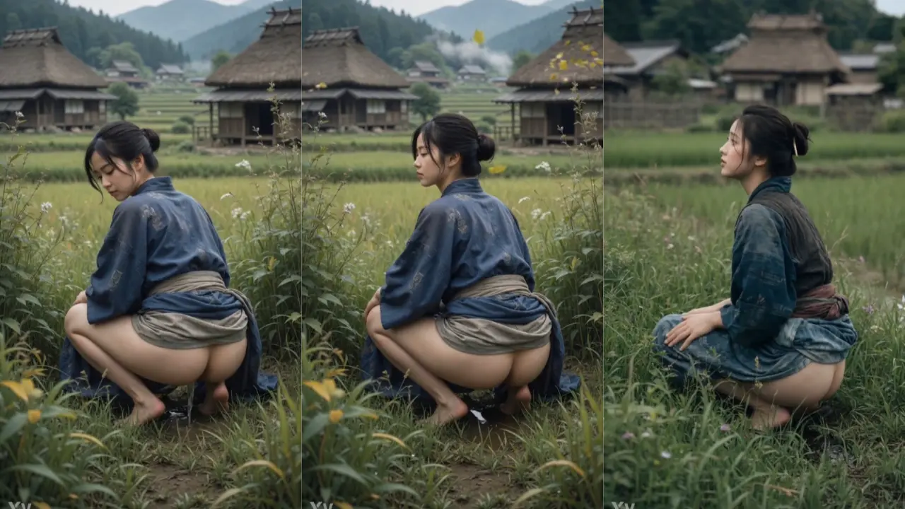 [Dihasilkan oleh AI] Gadis Desa Periode Edo Jongkok Kencing di Sawah Koleksi Dr. Harimau Bokep, SM Sc